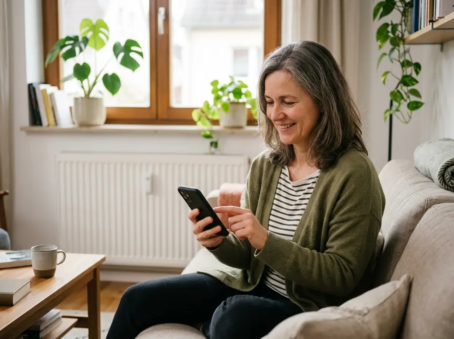 Symbolbild: Frau füllt auf dem Smartphone ein kurzes Anfrageformular aus